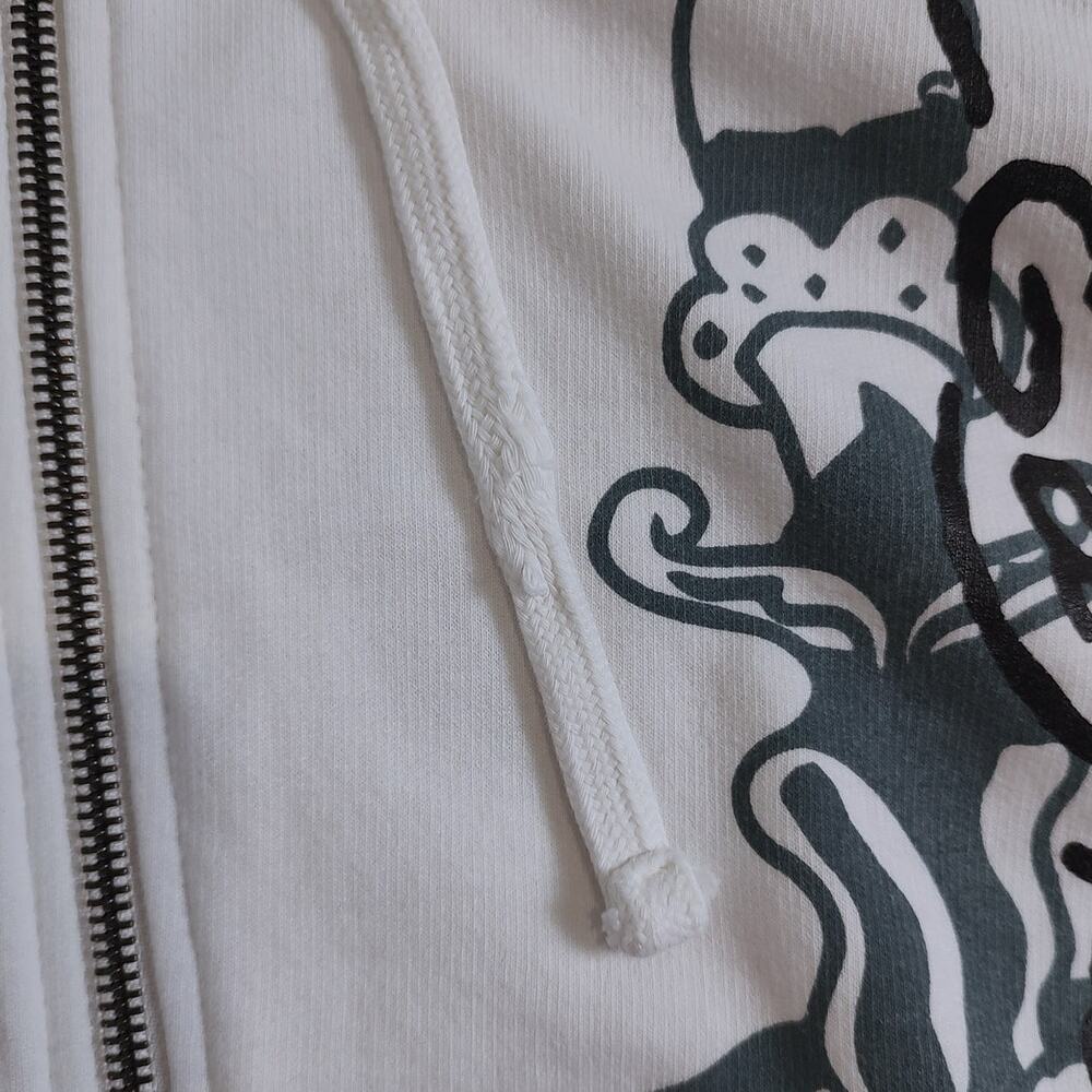 Don Ed Hardy Flame Skull Men's White Full Zip Up Hoodie Size Large - Picture 6 of 10